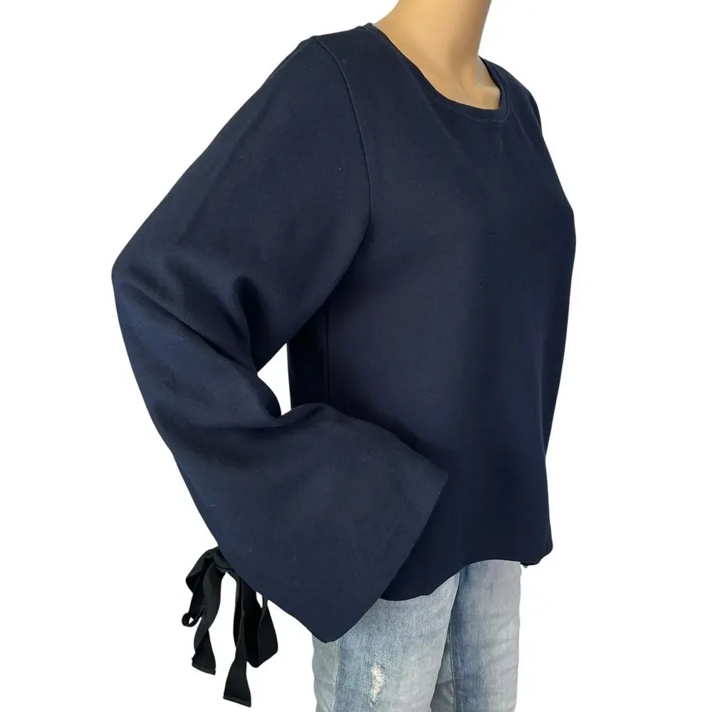 J. Crew Tie Sleeve Sweatshirt Navy Blue G8374 Size M